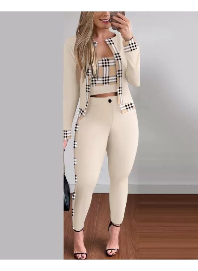 Women's blazer, cardigan and leggings three-piece set