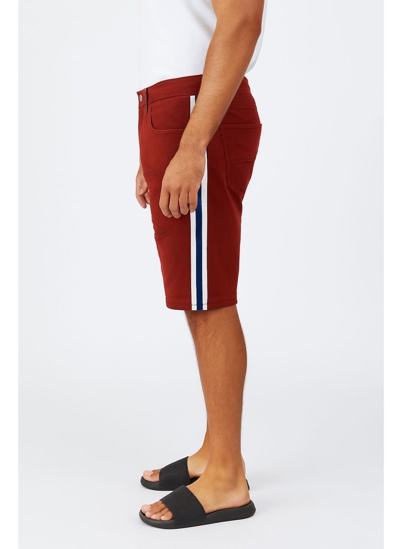 Zara Men’s Maroon Denim Shorts with Side Stripes – Slim Fit 4-Pocket Knee-Length Jeans - Image 2