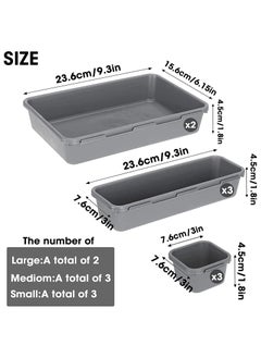 YIM-VIBEHAUS 8 Pieces Drawer Organizers,3 Sizes Desk Sorting Boxes, Desk Storage Container for Makeup, Desk, Bathroom, Office, Kitchen (Grey)  - Image 2