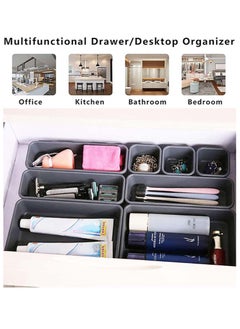 YIM-VIBEHAUS 8 Pieces Drawer Organizers,3 Sizes Desk Sorting Boxes, Desk Storage Container for Makeup, Desk, Bathroom, Office, Kitchen (Grey)  - Image 5