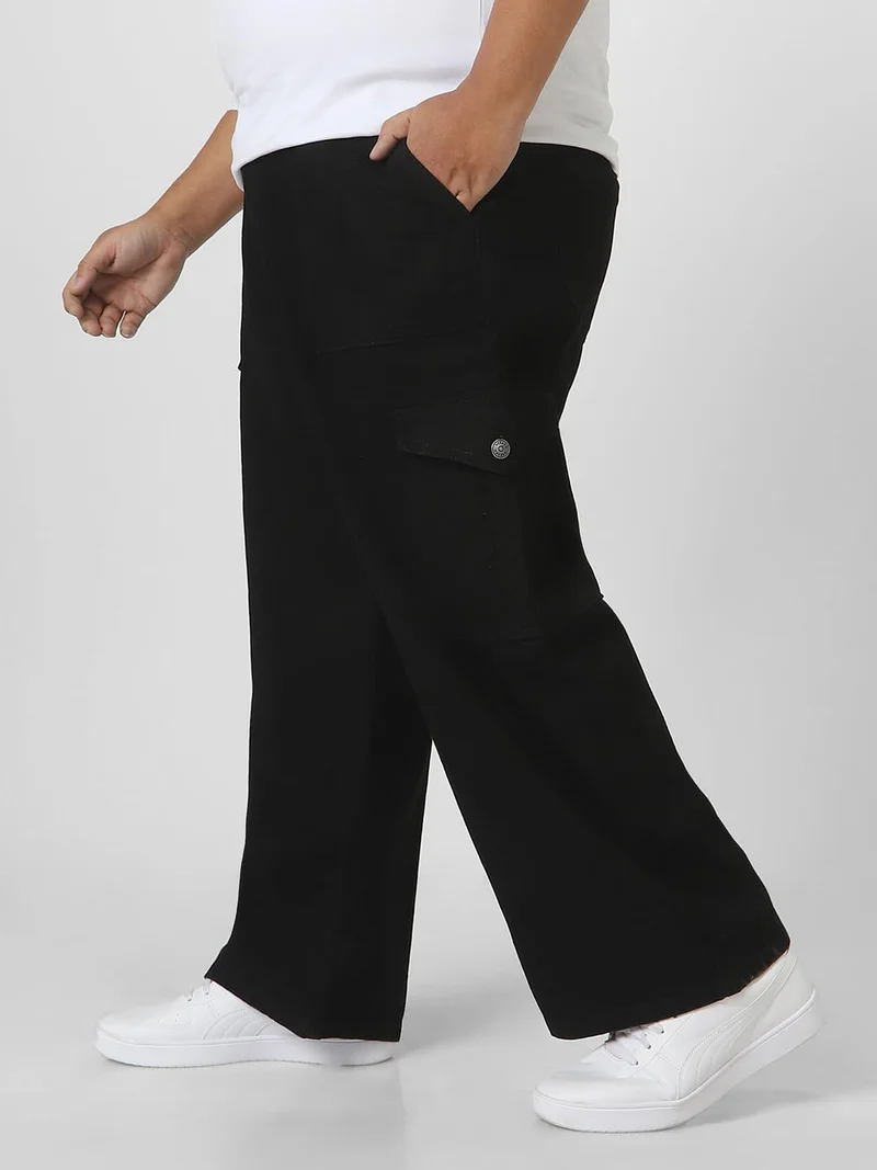 Urbano Fashion  Urbano Plus Men's Black Loose Fit Cargo Jeans with 6 Pockets Non-Stretchable  | Best Price UAE