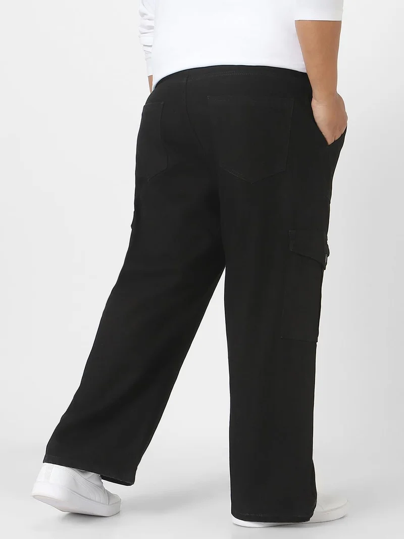 Urbano Fashion  Urbano Plus Men's Black Loose Fit Cargo Jeans with 6 Pockets Non-Stretchable  | Best Price UAE