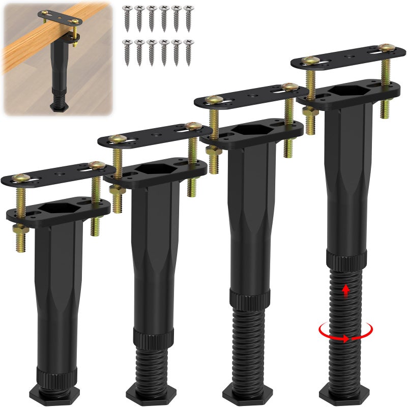 POROHOM POROHOM 4 PCS Adjustable Height Center Support Leg for Bed Frame (6.5"-11"), Upgrade Under Bed Support Leg with Wider  - Image 1