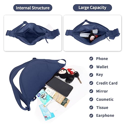 EVGLOW Nylon Crescent Crossbody Bag for Women Trendy Men,Small Travel Sling Bag Hobo,Lightweight Fanny Pack with Zipper Adjustable Strap,Round Soft Shoulder Pouch Bag for Everyday Use Sport(Small Dark Blue) - Image 4