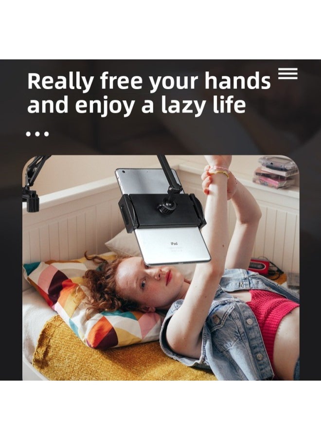 حامل هاتف محمول كسول قابل للطي بجانب السرير لأجهزة iPad والكمبيوتر اللوحي والسرير والاستلقاء على سطح المكتب - اللون: مجموعة تابلت عالمية مزدوجة السحب من قسمين (قاعدة حديدية + مشبك سحب مزدوج مسطح)