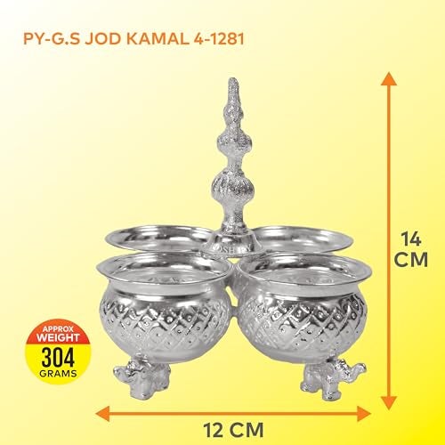 POSHIFY German Silver Kumkum-Haldi Holder - Four Attached Bowls and Handle, Sindoor-Turmeric, Pooja Room, Temple Decoration, Silverware, Puja Samagri, Diwali Gift, Wedding Gift - 1281 - Image 2