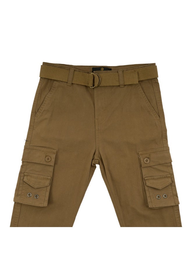 MARWAN Boys Twill Cargo Long Pants with Adjustable Waist Belt, Multi-Pocket Design - Image 3