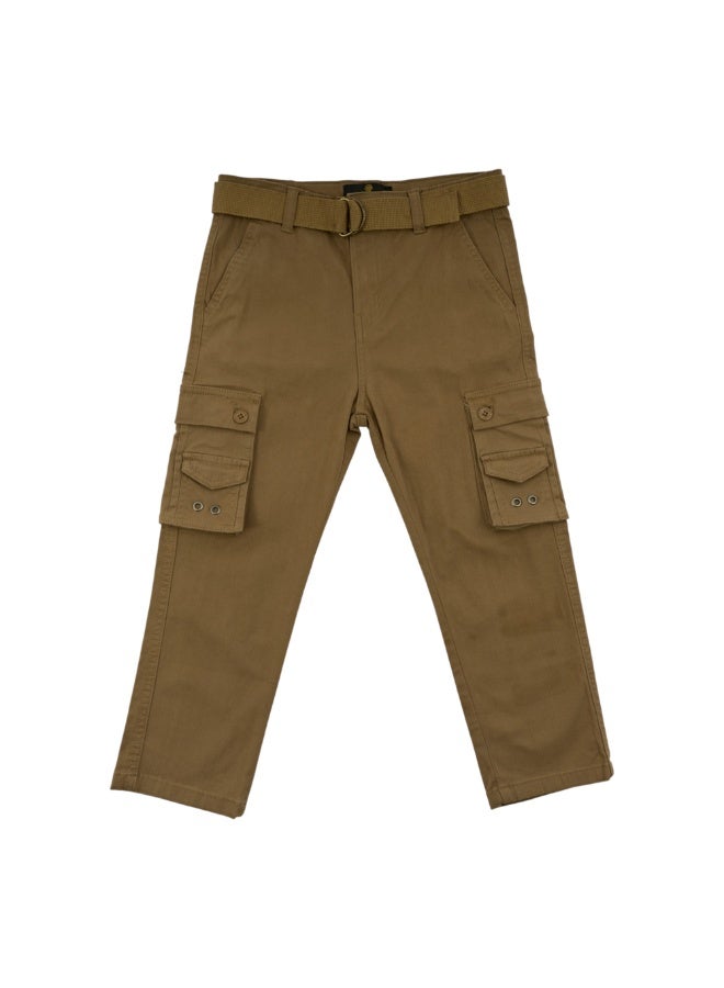MARWAN Boys Twill Cargo Long Pants with Adjustable Waist Belt, Multi-Pocket Design - Image 1