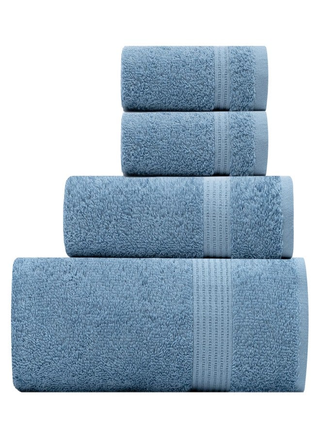 TowelSelections Soft and Absorbent Towels Cotton for Bathroom Hotel Shower Spa Gym, Bath Towel, Hand Towel, 2 Washcloth, 4 Piece Set Allure Blue - Image 1