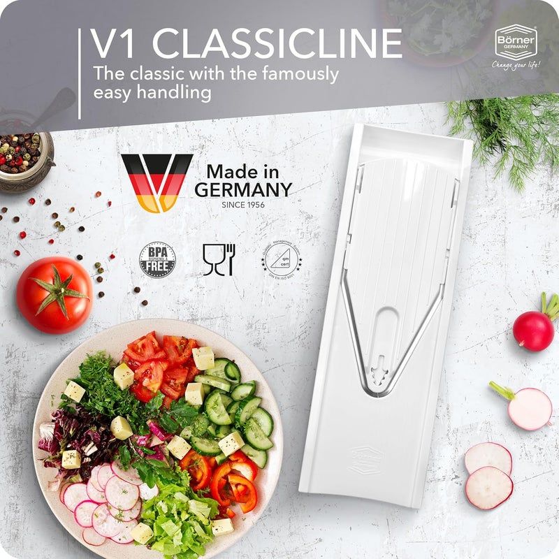 Börner by Reston Lloyd Mandoline Slicer V1 (Starter Set) • V-Slicer with 5 Thickness Settings & Food Holder • Adjustable Kitchen Slicer for Vegetables & Fruits • Color: White - Image 3