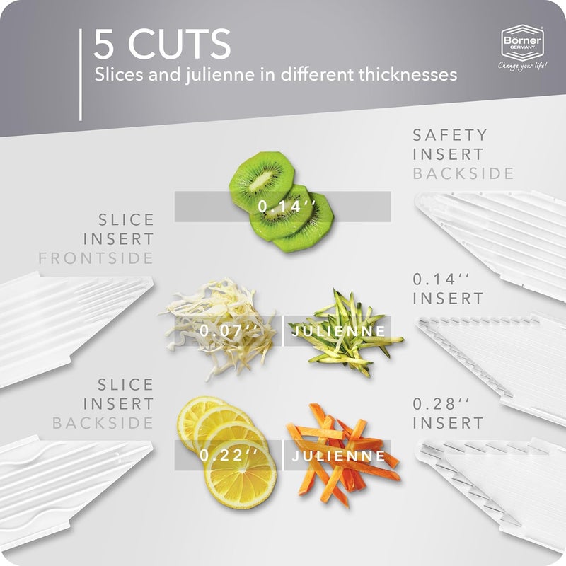 Börner by Reston Lloyd Mandoline Slicer V1 (Starter Set) • V-Slicer with 5 Thickness Settings & Food Holder • Adjustable Kitchen Slicer for Vegetables & Fruits • Color: White - Image 2