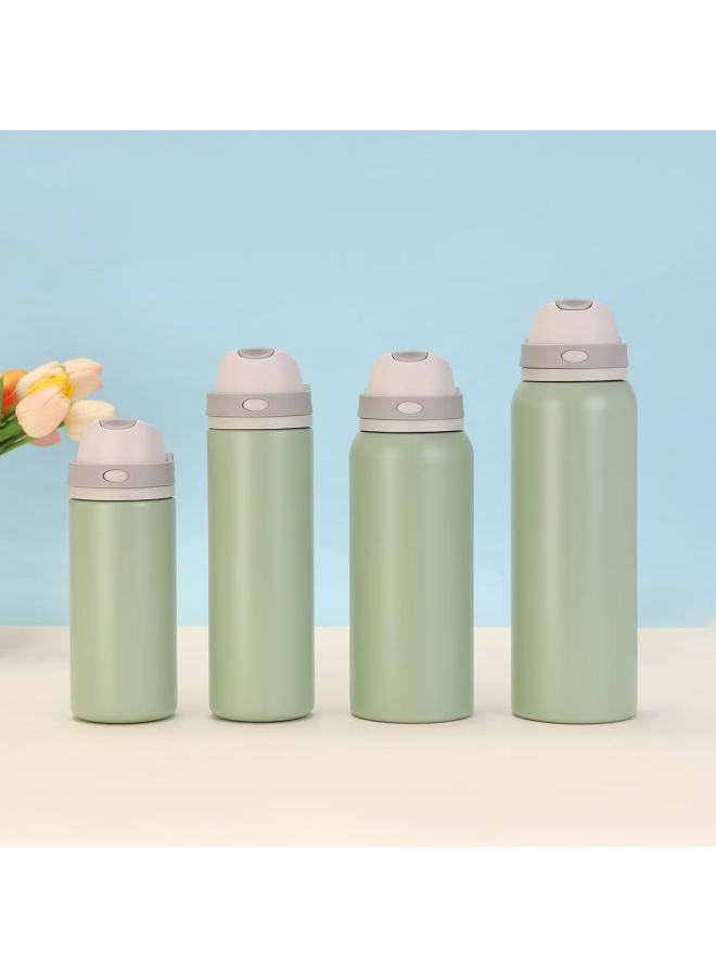 Green New Model 316 Stainless Steel Insulated Cup With Dual Drinking Options, Pop-up Handle, And Straw, Portable Outdoor Car-mounted Sports Water Bottle