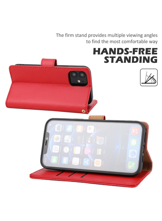 Case Cover For iPhone 12 / 12 Pro Plain Weave Cowhide Genuine Leather Phone Case(Red)