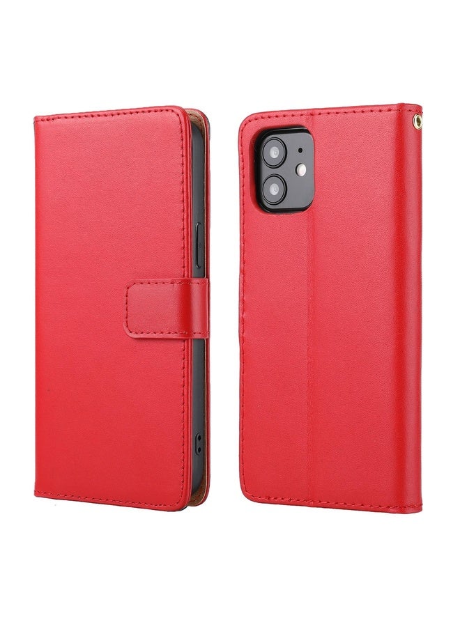 Case Cover For iPhone 12 / 12 Pro Plain Weave Cowhide Genuine Leather Phone Case(Red)