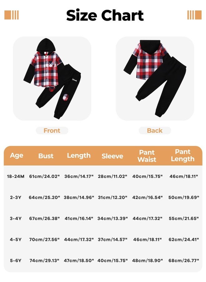 ESHOO Toddler Boys Fall Clothes Long Sleeve Hoody Plaid Sweatshirt Top + Sweatpants Long Pants 2-Piece Kids Winter Outfits - Image 4