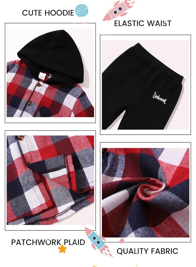 ESHOO Toddler Boys Fall Clothes Long Sleeve Hoody Plaid Sweatshirt Top + Sweatpants Long Pants 2-Piece Kids Winter Outfits - Image 5