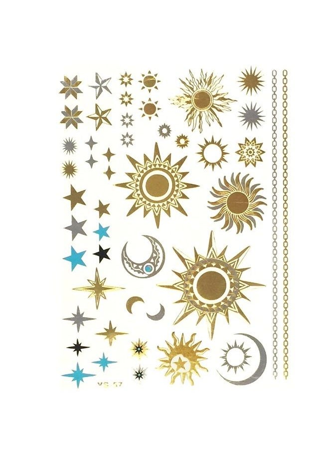 allydrew Allydrew Large Metallic Gold Silver and Black Body Art Temporary Tattoos, Sun, Moon, Stars  - Image 1