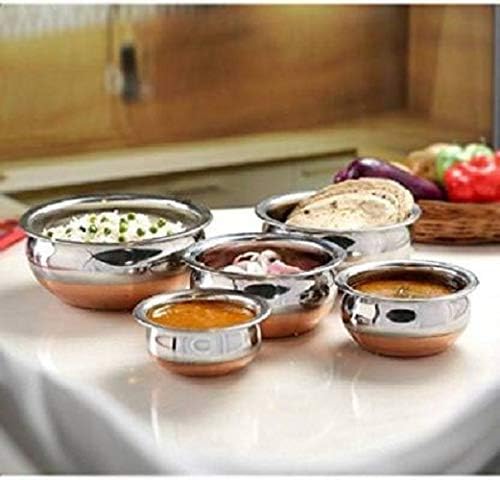 RuvAm Steel Handi Set Cookware Set Stainless Steel Copper Bottom Handi with Lid Kitchen Serving,Cooking Bowl |Handi/Urli Set 5-Pieces | Biryani Handi (Copper) - Image 4