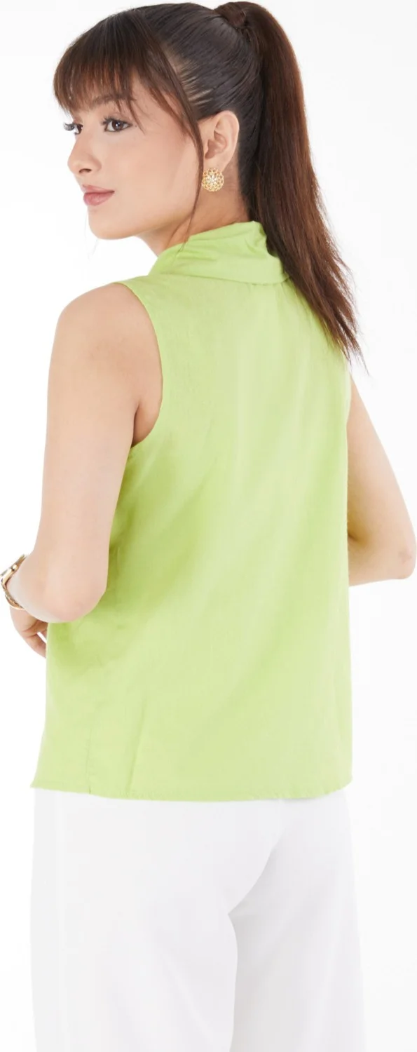 Tofisa Plain Shirt Collar Women Green Waist Tied Short Shirt - 13155