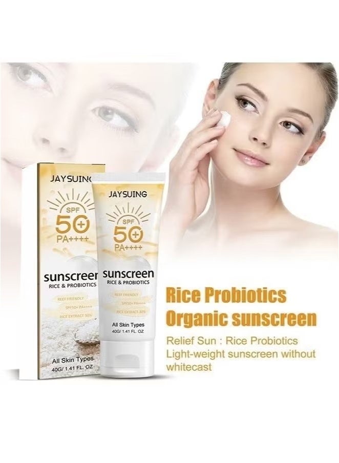 Jaysuing Rice & Probiotics Sunscreen SPF 50+ pa++++,Moisturizing Sunscreen Protect skin, Prevent UV Damage,Rice Probiotics Nourish & Whitening Skin 40g - Image 4