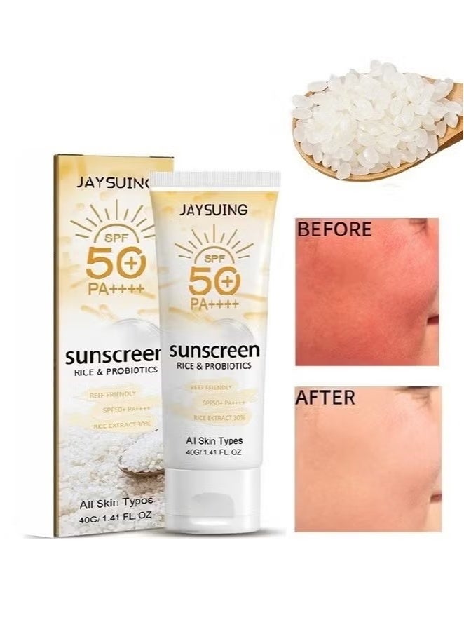 Jaysuing Rice & Probiotics Sunscreen SPF 50+ pa++++,Moisturizing Sunscreen Protect skin, Prevent UV Damage,Rice Probiotics Nourish & Whitening Skin 40g - Image 1