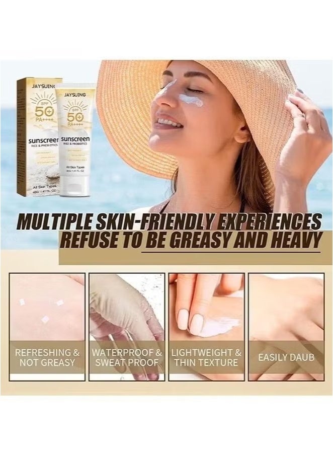 Jaysuing Rice & Probiotics Sunscreen SPF 50+ pa++++,Moisturizing Sunscreen Protect skin, Prevent UV Damage,Rice Probiotics Nourish & Whitening Skin 40g - Image 2