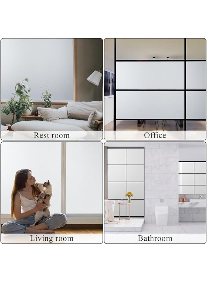 إيروريكس فيلم نافذة الخصوصية فيلم نافذة زجاج مصنفر غير لامع ثابت غير لاصق معتم للتحكم في الحرارة بدون غراء مضاد للأشعة فوق البنفسجية ملصق نافذة للمنزل والحمام وغرفة المعيشة والمكتب 45X200 سم - Image 2