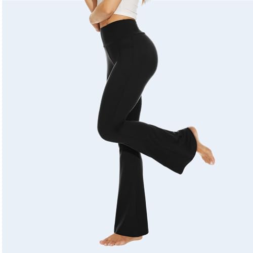 YOLIX Flare Leggings for Women with Pockets - Crossover High Waisted Black Flared Leggings for Yoga Gym Workout - Image 2