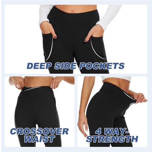 YOLIX Flare Leggings for Women with Pockets - Crossover High Waisted Black Flared Leggings for Yoga Gym Workout - Image 4