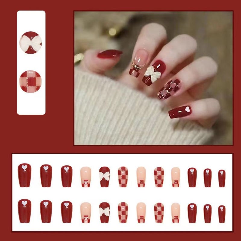 Red Nail Pieces Christmas Wedding New Year Bride Nail Art Festive Wine Red Cherry Red White Red Crisp Dress Armor - Image 5