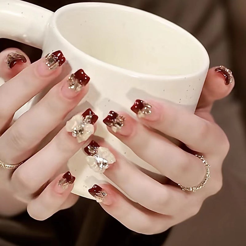 Red Nail Pieces Christmas Wedding New Year Bride Nail Art Festive Wine Red Cherry Red White Red Crisp Dress Armor - Image 1