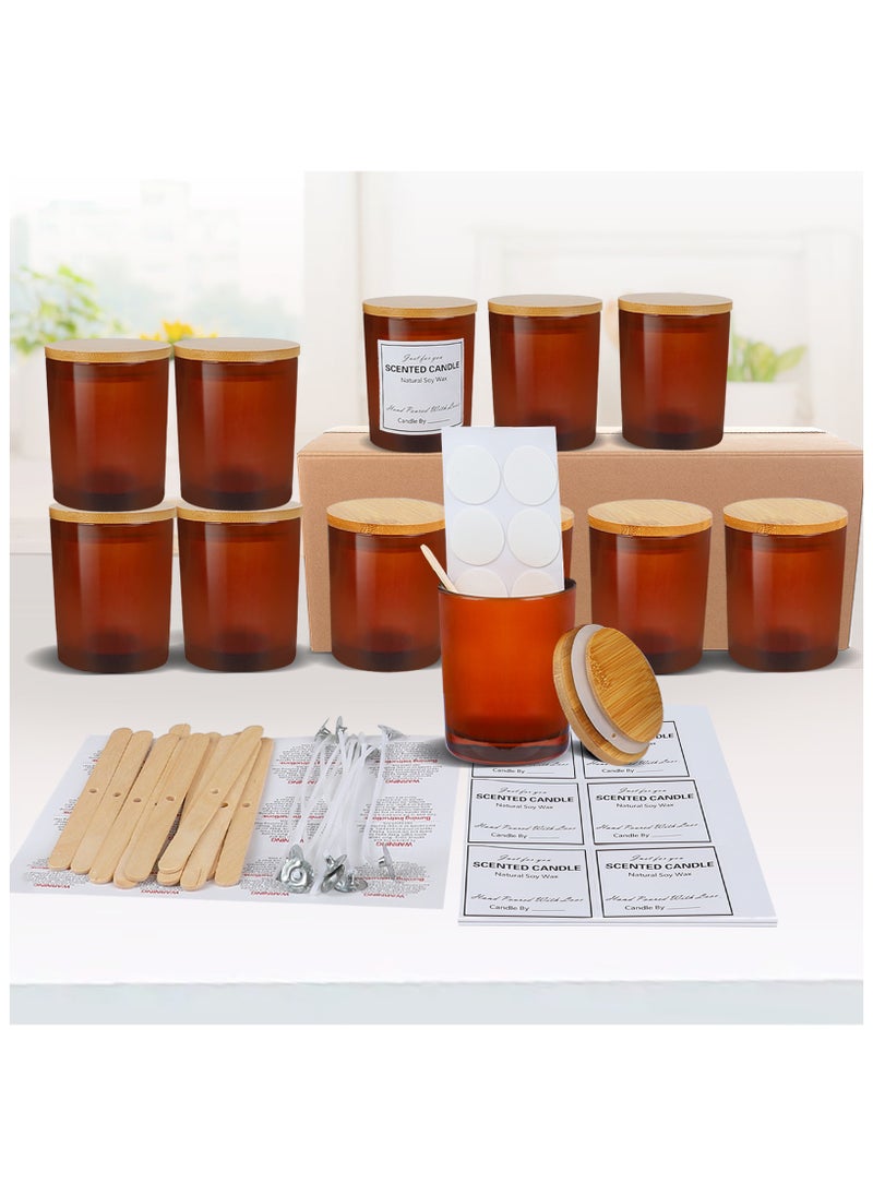 SKYLINK 12 Pack 8oz Brown Glass Candle Jars with Bamboo Lids – Complete DIY Candle Making Kit with Wicks, Wick Stickers, Wick Holders & 2 Sets of Labels (Custom & Blank) for Candle Crafting  - Image 4
