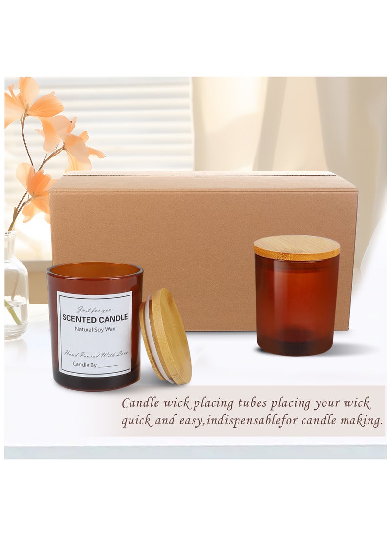 SKYLINK 12 Pack 8oz Brown Glass Candle Jars with Bamboo Lids – Complete DIY Candle Making Kit with Wicks, Wick Stickers, Wick Holders & 2 Sets of Labels (Custom & Blank) for Candle Crafting  - Image 5