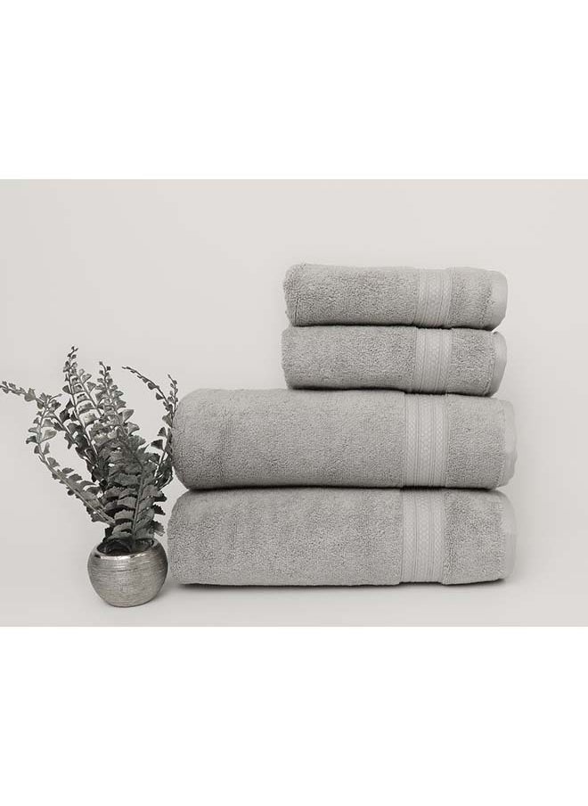 White Rose 4 Piece Bathroom Towel Set -HARMONY - 650 GSM - 100% Cotton Terry - 2 Bath Towel 70X140 cm & 2 Hand Towel 50x90 cm-Premium Touch-Quick Dry - Super Absorbent-Silver  - Image 1