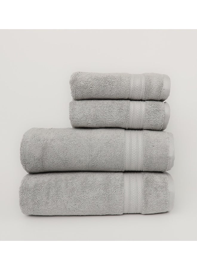White Rose 4 Piece Bathroom Towel Set -HARMONY - 650 GSM - 100% Cotton Terry - 2 Bath Towel 70X140 cm & 2 Hand Towel 50x90 cm-Premium Touch-Quick Dry - Super Absorbent-Silver  - Image 2