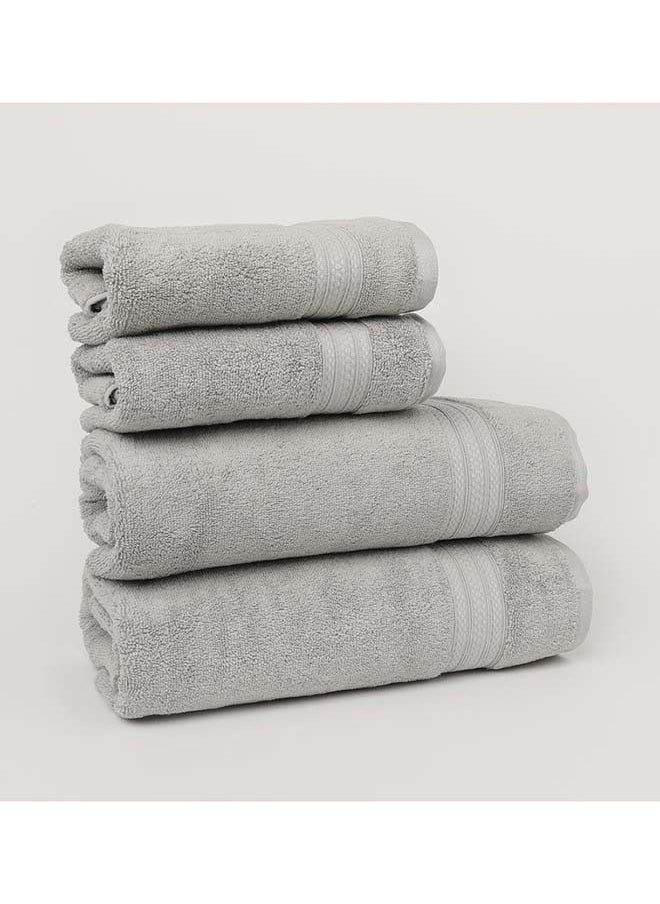 White Rose 4 Piece Bathroom Towel Set -HARMONY - 650 GSM - 100% Cotton Terry - 2 Bath Towel 70X140 cm & 2 Hand Towel 50x90 cm-Premium Touch-Quick Dry - Super Absorbent-Silver  - Image 4