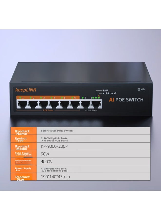 Keeplinkkp-9000 100mbps 8-port Poe Switch, Ai Intelligent Surveillance Camera Separator Switch, 90w - Image 1