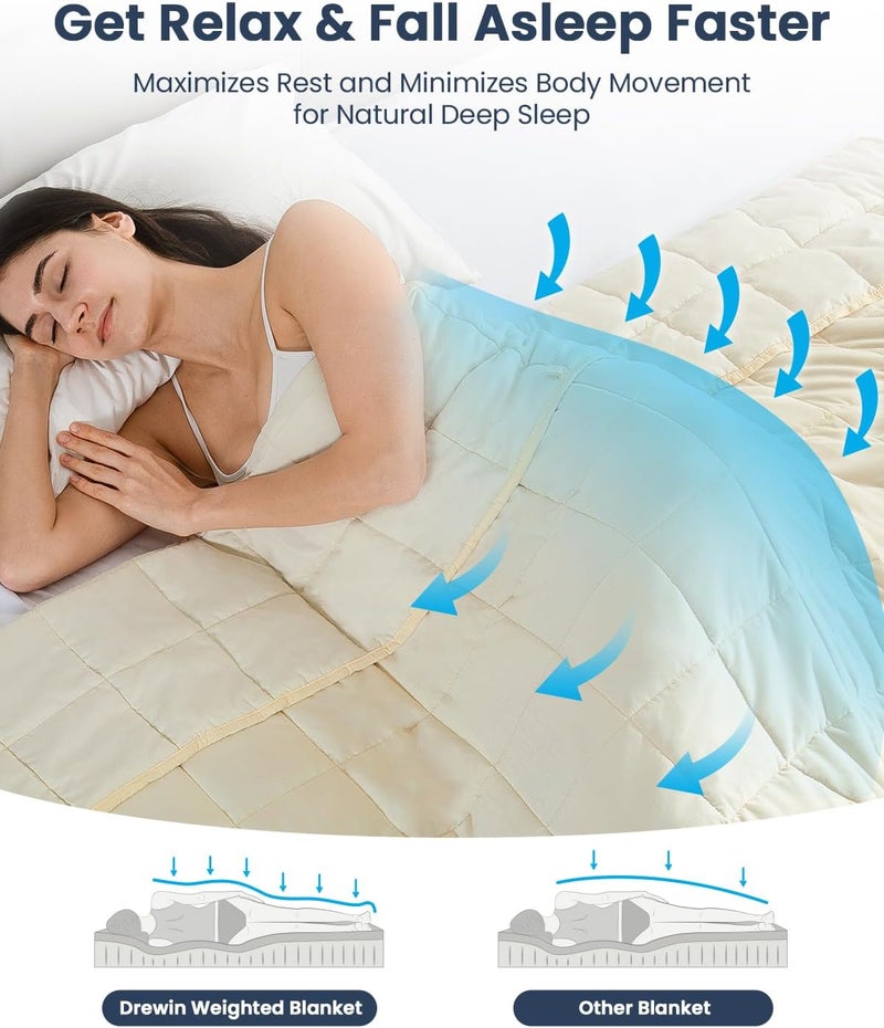Drewin 15lbs Weighted Blanket Full Size, Reversible Cool Microfiber Weighted Blanket for Adults, Soft Bed Blanket for All Season, Hot Sleepers, Premium Ceramic Beads, 48 x 72 inches, Beige - Image 3