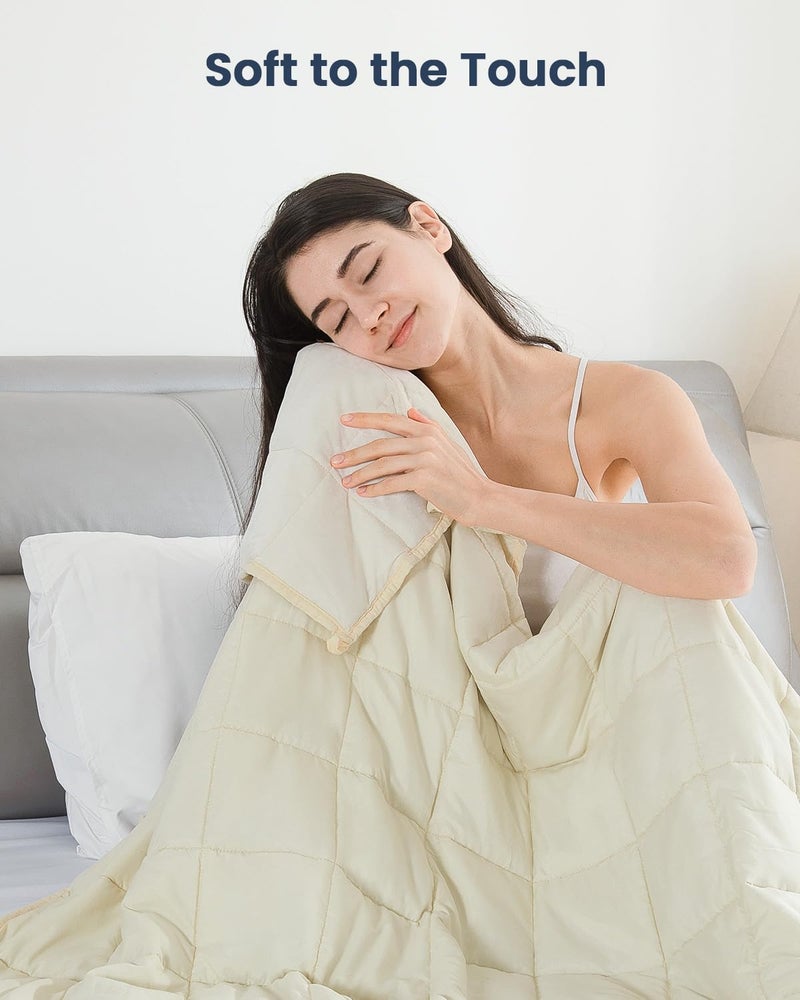 Drewin 15lbs Weighted Blanket Full Size, Reversible Cool Microfiber Weighted Blanket for Adults, Soft Bed Blanket for All Season, Hot Sleepers, Premium Ceramic Beads, 48 x 72 inches, Beige - Image 4