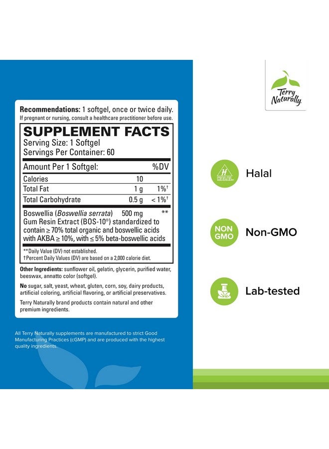 Terry Naturally BosMed 500 - Boswellia Serrata Extract Supplement - Dietary Supplement for Healthy Lung Support - Herbal Supplement Formula - 60 Softgels - Image 2