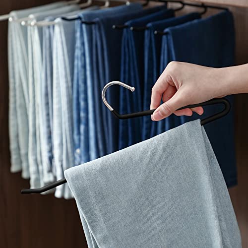 SHIMOYAMA Open Ended Pants Hangers, 5 Pack, Single Rod Trouser/Slack Hangers, Semi-Open Space-Saving Pant Hanger for Jeans, Black - Image 1