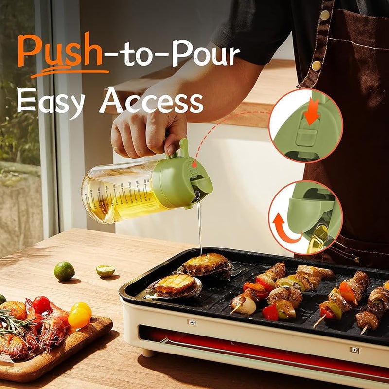 16oz/470ml Olive Oil Sprayer for Cooking - 2 in 1 Olive Oil Dispenser for Kitchen Gadgets, Air Fryer, Salad, and BBQ - Green - Image 4