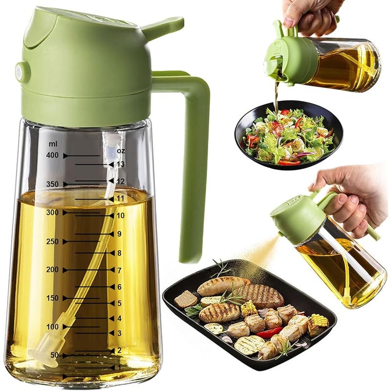 16oz/470ml Olive Oil Sprayer for Cooking - 2 in 1 Olive Oil Dispenser for Kitchen Gadgets, Air Fryer, Salad, and BBQ - Green - Image 1