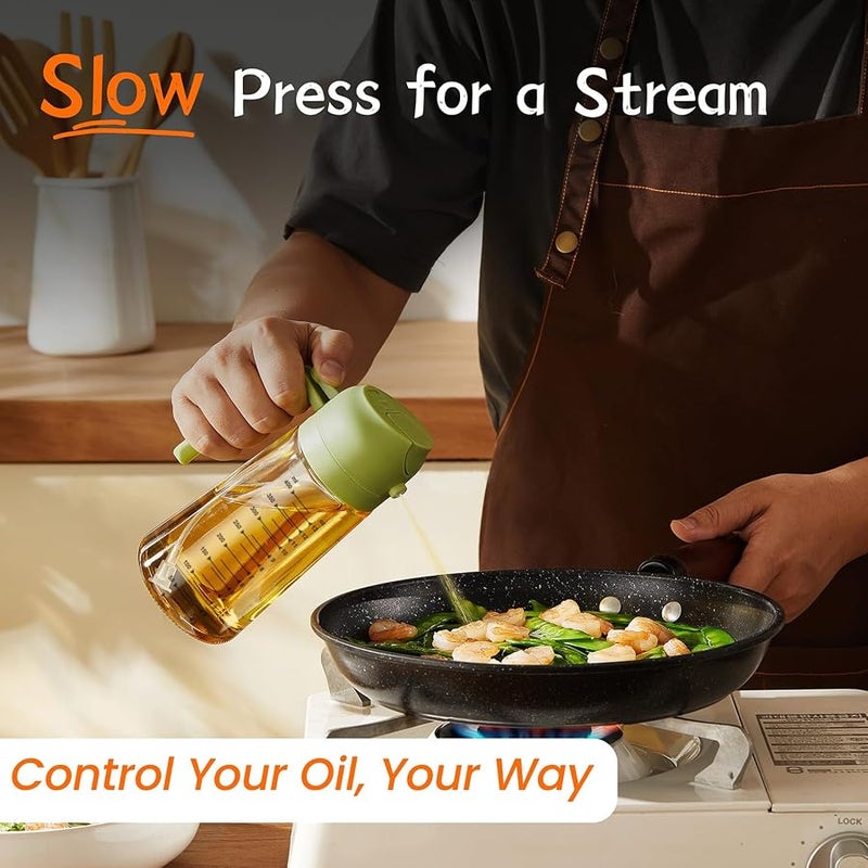 16oz/470ml Olive Oil Sprayer for Cooking - 2 in 1 Olive Oil Dispenser for Kitchen Gadgets, Air Fryer, Salad, and BBQ - Green - Image 3