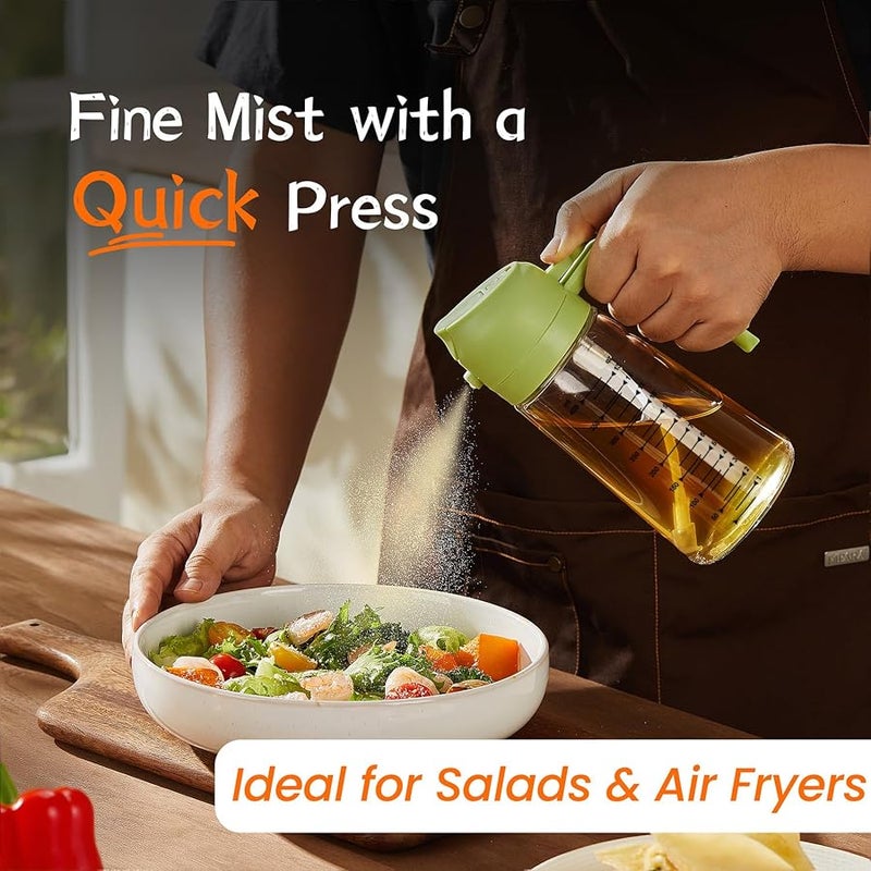 16oz/470ml Olive Oil Sprayer for Cooking - 2 in 1 Olive Oil Dispenser for Kitchen Gadgets, Air Fryer, Salad, and BBQ - Green - Image 2