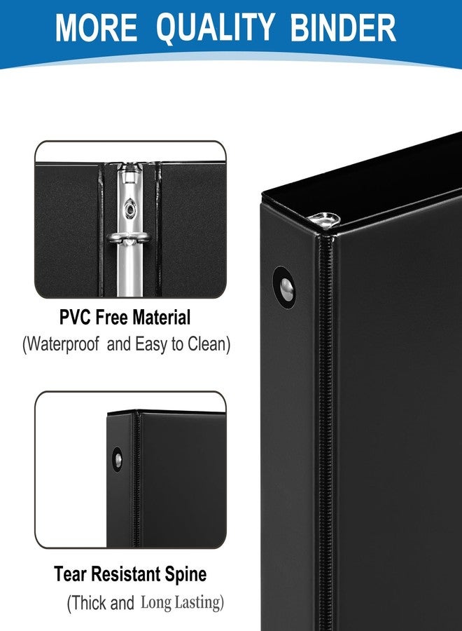 SUQJOY 1-inch 3-Ring Binder, 1" Round Ring Binder with 2 Inside Pockets, 8 Pack Black Binders, Clear View Cover, Holds 8.5'' x 11''Paper for Office/Home/Back to School - Image 3