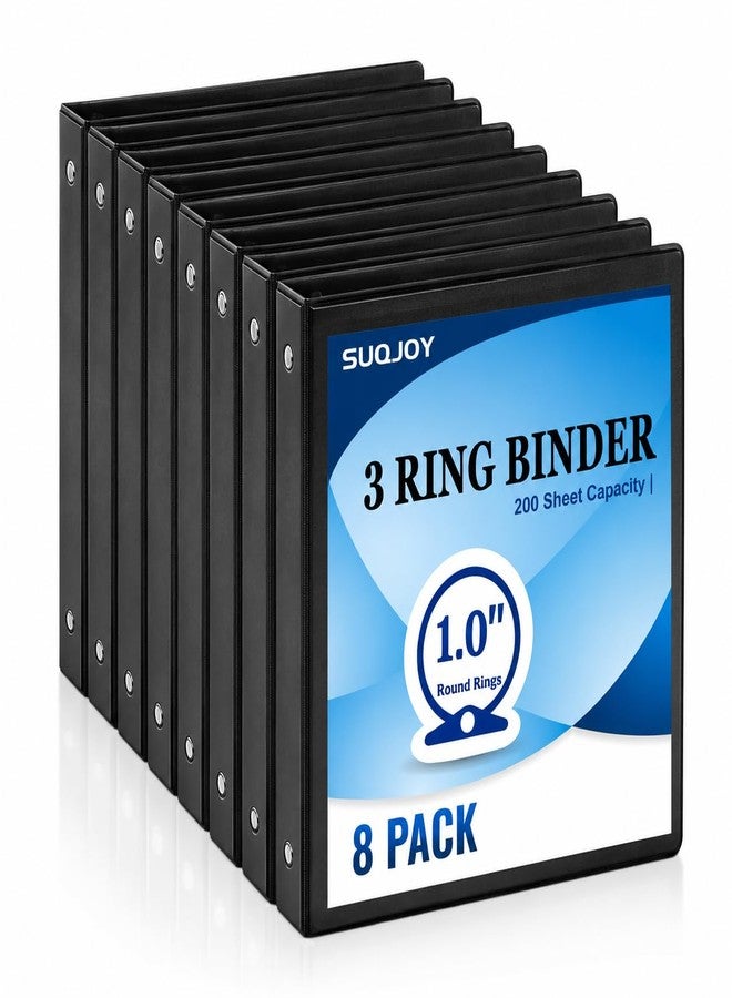 SUQJOY 1-inch 3-Ring Binder, 1" Round Ring Binder with 2 Inside Pockets, 8 Pack Black Binders, Clear View Cover, Holds 8.5'' x 11''Paper for Office/Home/Back to School - Image 1