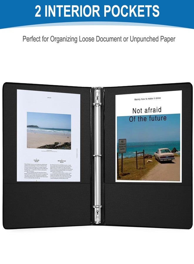 SUQJOY 1-inch 3-Ring Binder, 1" Round Ring Binder with 2 Inside Pockets, 8 Pack Black Binders, Clear View Cover, Holds 8.5'' x 11''Paper for Office/Home/Back to School - Image 5