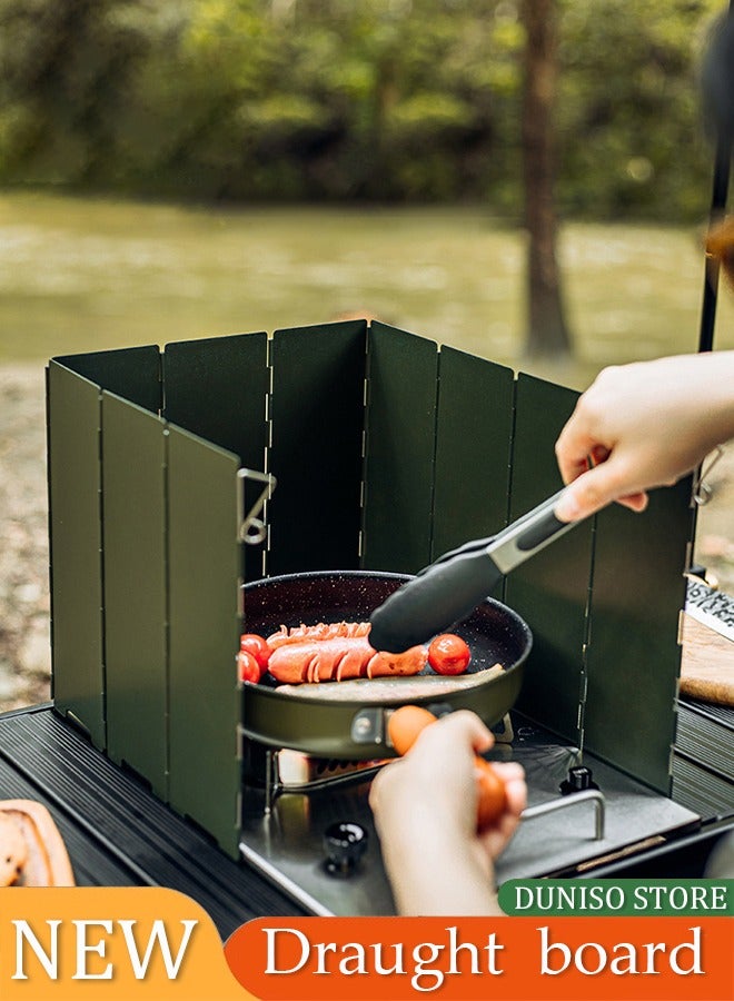 DUNISO درع الرياح لموقد 10 صحون، موقد نزهة خارجي محمول، قابل للطي والفصل، مناسب للتخييم والنزهات والسفر والطهي المثالي، 82*24 سم، أخضر - Image 1