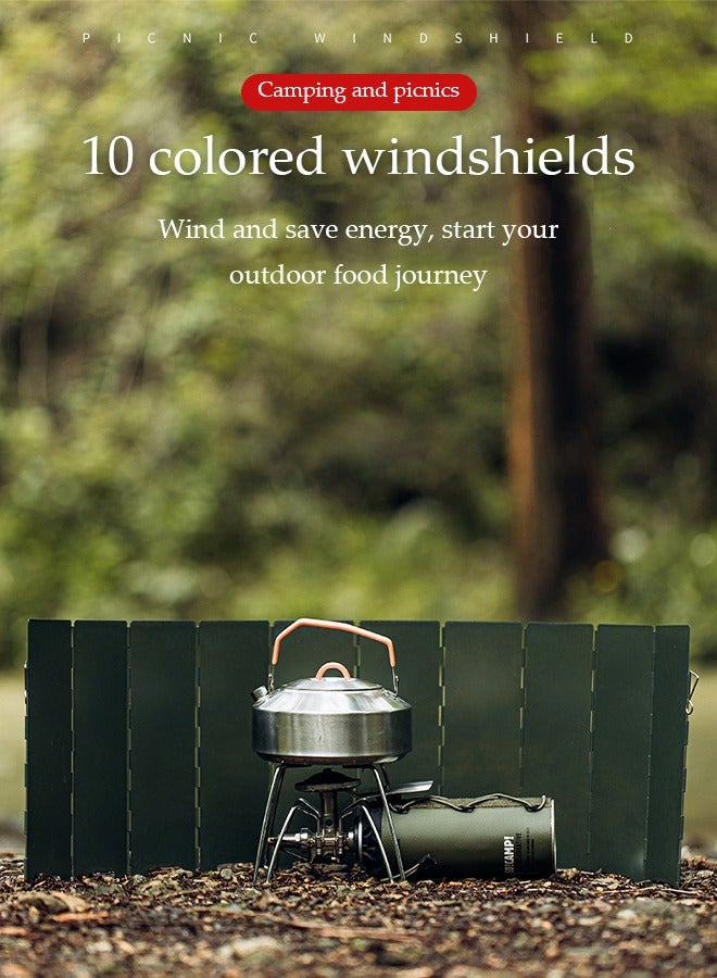 DUNISO درع الرياح لموقد 10 صحون، موقد نزهة خارجي محمول، قابل للطي والفصل، مناسب للتخييم والنزهات والسفر والطهي المثالي، 82*24 سم، أخضر - Image 3